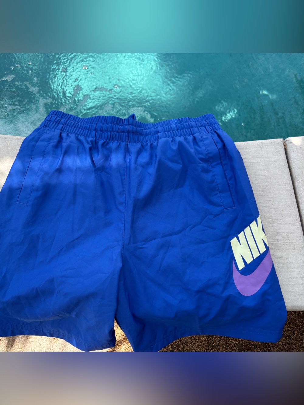 Nike Royal Blue Men’s Swim Board Shorts with Purple Logo Accent